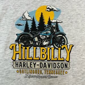 Hillbilly Harley Davidson HD Scoop Neck TShirt Light Heather Gray Womens Medium